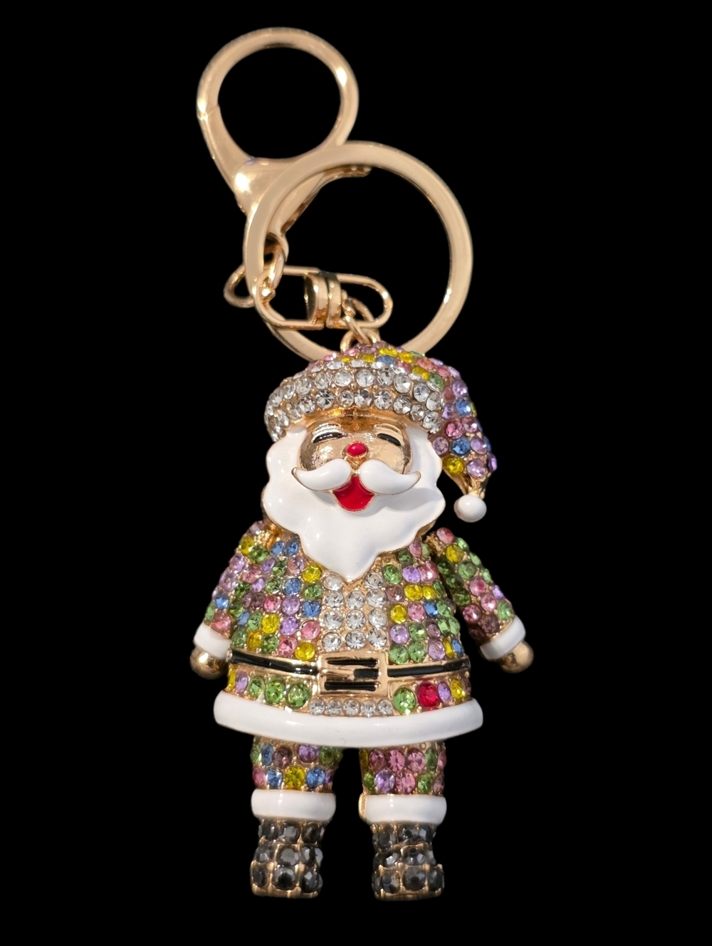 Crystal Multicolor Santa Bag Charm Keychain - Festive